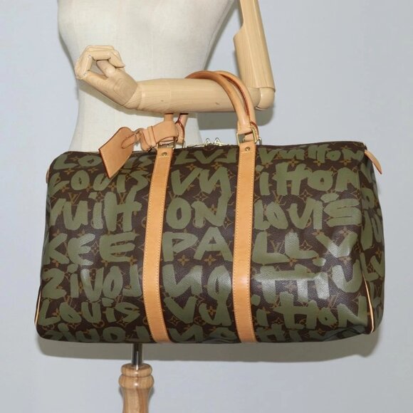 LOUIS VUITTON Monogram Graffiti Keepall 50 Boston Bag Khaki M92196 Auth 115621AM - Picture 3 of 16